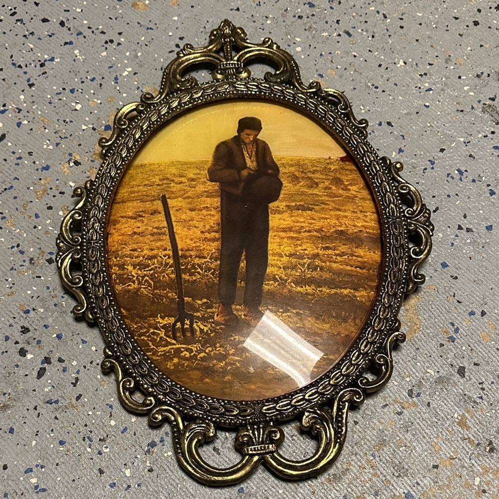 Antique-Style Brass Tone Oval Framed - The Angelus